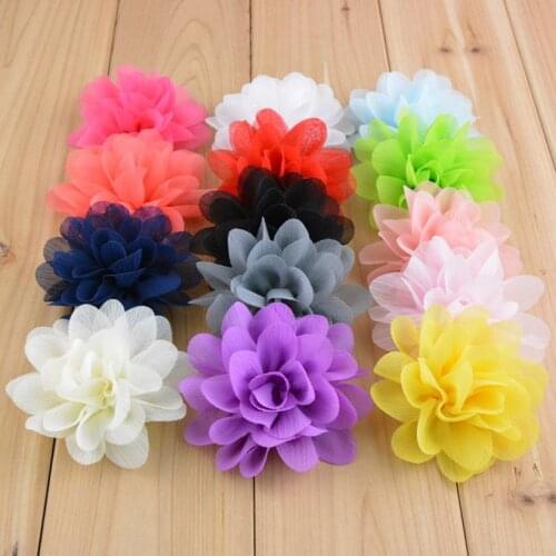 300pcs/lot 2.76" Plicated Multilayer Flower Kids Boutique Chiffon Hair Flower Flat Back Fabric Chiffon Craft Flower For Headband