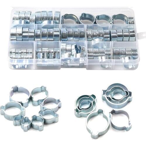 80Pcs/Set Hose Clamp Double Ears Clamp 5-20mm Worm Drive Fuel Water Hose Pipe Clamps Clips Hose Fuel Clamps Kit