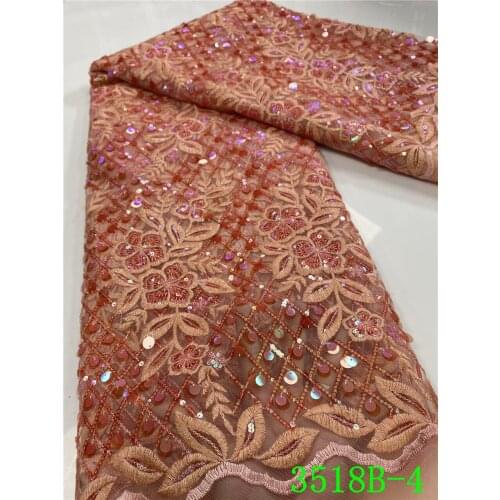African Mesh Lace Fabric with Sequins High Quality Nigeria Sequins Lace French Tulle Mesh Lace Fabric for Party Sewing APW3518B