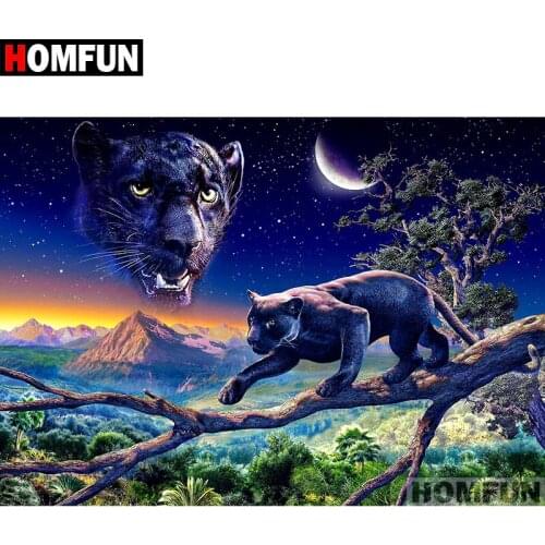 HOMFUN Full Square/Round Drill 5D DIY Diamond Painting "Black leopard" Embroidery Cross Stitch 5D Home Decor Gift A07164