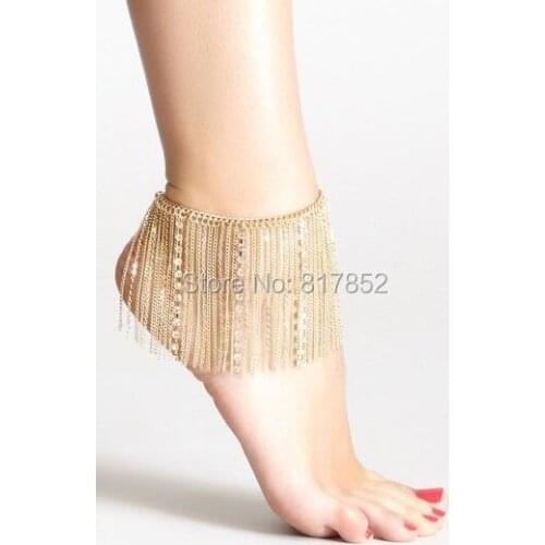 FREE SHIPPING New Style L64 Women Fashion Gold Chains Ankle Chains Gold Rhinestone Chains Ankle Jewelry 2 Colors