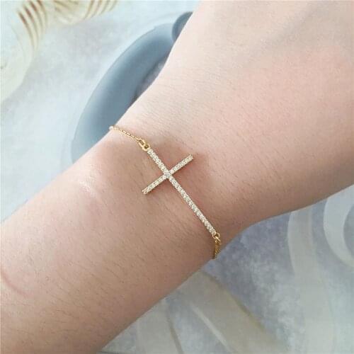 Gorgeous Gold Color Plating Zircon Cross Charm Bracelet For Women Casual Trendy Delicate Jewelry Gift For Thanksgiving