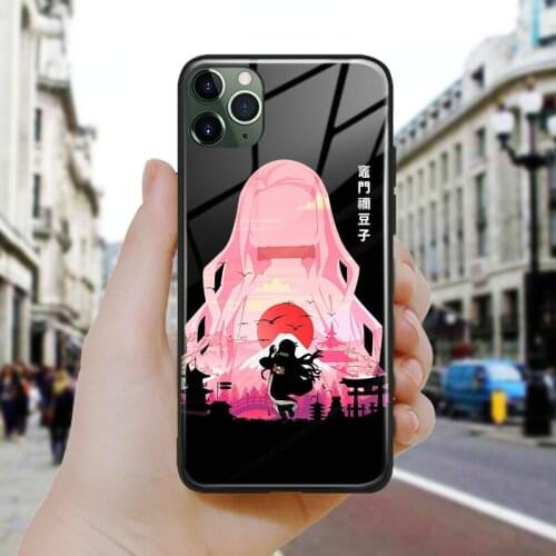 Nezuko Demon Slayer anime Soft Silicone Glass Phone Case Cover Shell For iPhone SE 6 6s 7 8 Plus X XR XS 11 12 Mini Pro Max