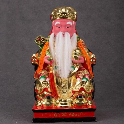 Southeast Asia HOME Temple altar shop Bring wealth money good luck God of wealth CAI SHEN TU DI GONG BUDDHA Wood carving statue