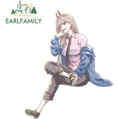 EARLFAMILY 13cm x 10.6cm for Chainsaw Man Refrigerator Car Sticker Waterproof Car Styling Vinyl Decals Refrigerator Decoration