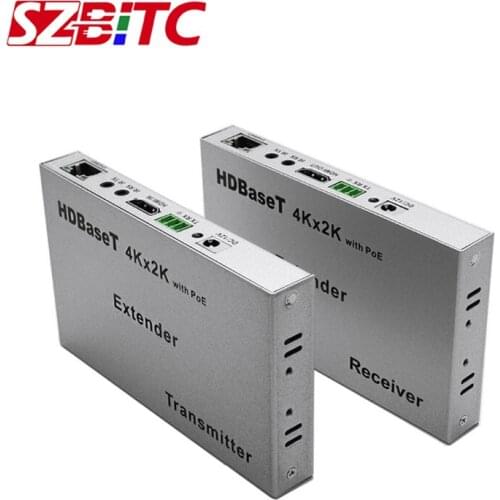 SZBITC 100m HDBaseT HDMI Extender 4K2Kcat5e/6 with Dual power 3af /POE DC12V 3D Ethernet IR Control,RS232 For Blue Ray DVD