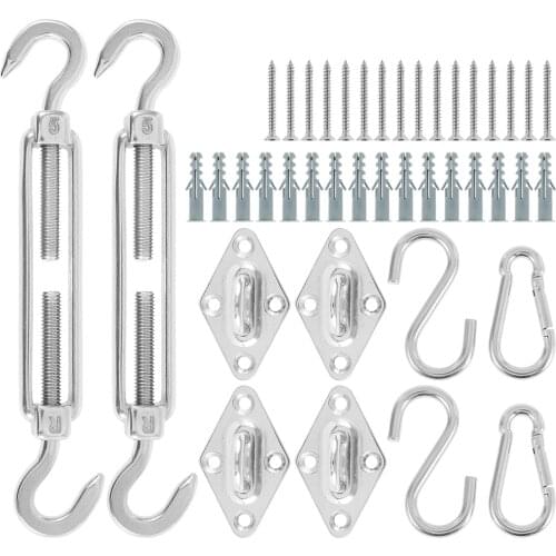 Sun Shade Sail Canopy Accessory 22pcs/set 304 Stainless Steel Hardware Kit Turnbuckle Pad Eye Carabiner Clip Hook Screws Silver
