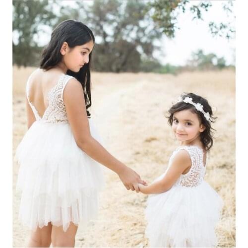 Summer Girls Wedding Dress Birthday Dress Baby Girl Party Pageant Formal Dresses Kid Tulle Tutu Lace Backless Dresses