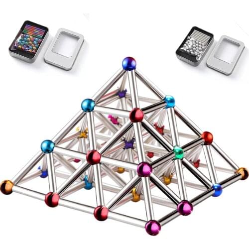 Magnetic rods and neutral metal balls, 36 rods, 27 balls, architectural games, jigsaw puzzles, stacking games, desktop