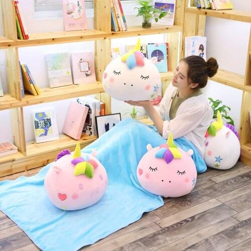 1pc 40cm Kawaii Round Unicorn Plush Toy with Blanket Soft Cartoon Animal Doll Lovely Toys for Children Sofa & Nap Pillow Present