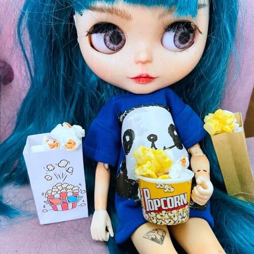 New 1/6 Scale Miniature Popcorn 1 Bag/Bucket Popcorn Pretend Food for Blyth Barbies OB11 BJD Dollhouse Kitchen Play Toys