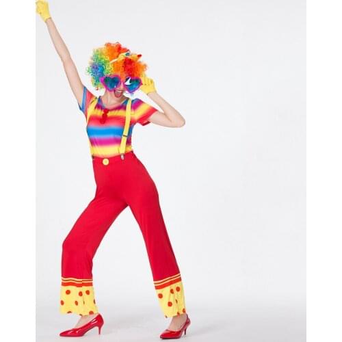 Set of 5 Pieces Adults Women Ladies Funny Clown Joker Costume Festival Circus Party Dress Up Outfit Rainbow Color