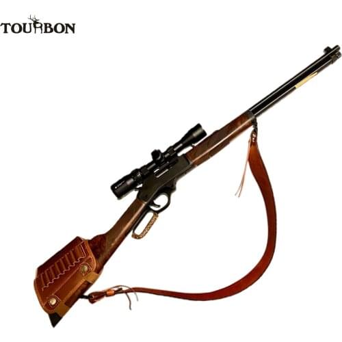 Tourbon Hunting Rifle Gun Buttstock Cheek Riser Rest Pad Genuine Leather Ammo Cartridges Holder W/ Gun Sling Belt Shoulder Strap