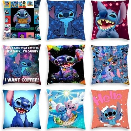 DISNEY Stitch Cushion Cover Plush Toys Stitch Pillowcase Anime kawaii Pillow Cases Home Decoration 45x45cm Soft Cushion Cover