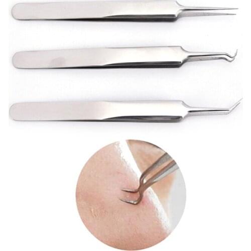 Stainless Bend Curved Blackhead Acne Clip Tweezer Blackhead Acne Blemish Pimple Extractor Remover Needles Face Care Tool