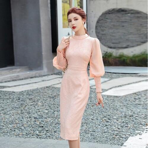 2020 New Fashion Women Elegant Office Chic Dress Lady Work Dress Slim Pencil Dress Formal Party Winter Dresses