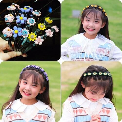 2021 New Girls Cute Flower Double Bangs Hairstyle Braided Hairbands Kids Sweet Hair Ornament Headband Fashion Hair Accessories