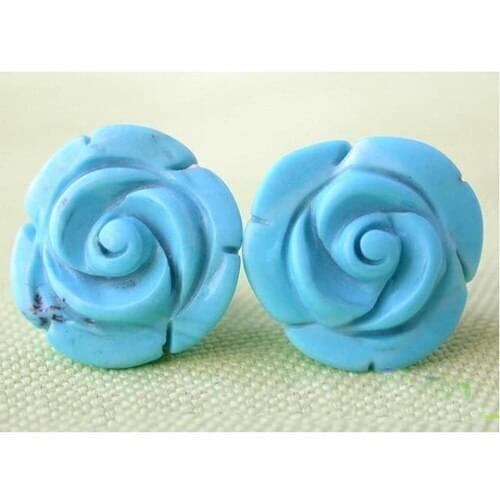 New Arrival Favorite Pearl Earring Attractive 15mm Blue Flower Turquoise Silver Stud Earring Charming Lady Gift Birthday Jewelry