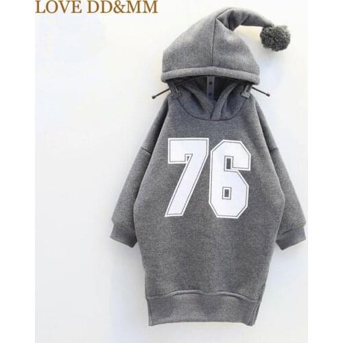 LOVE DD&MM Girls Clothing Coats New Children Hooded Letters Long Hedging Jacket Casual Thick Dress