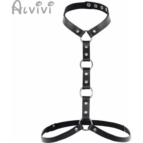 Alvivi Harness Women Faux Leather Adjustable Body Chest Harness Bondage Costume with Buckle Press Buttons Women Bandage Sex Toy