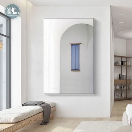 Nordic Poster Blue Windows Canvas Prints Landscape building Wall art Pictures For Living Room porch Morden Minimalist Decor