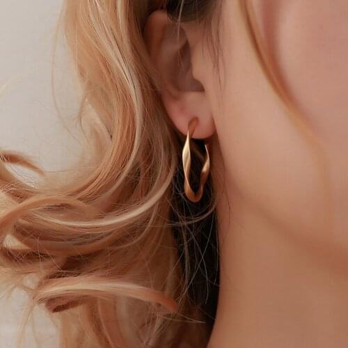 Simple Women Matte Geometric Twisted Big Hoop Circle Earrings