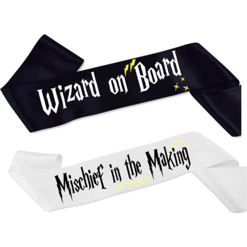 Mischief in the making wizard on board mommy to be sash baby shower party Halloween pregnancy announcement decoration Photo prop