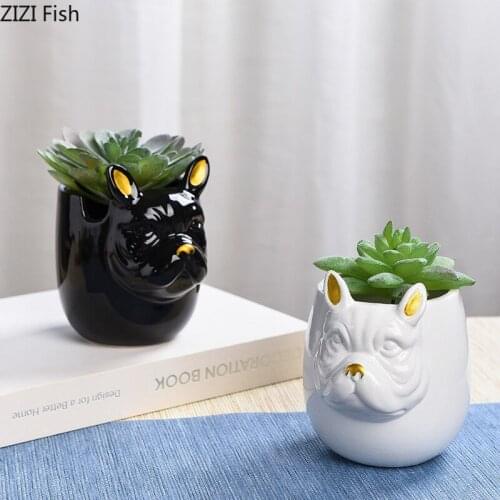 Cute Dog Plant Pots Decorative Ceramic Vase Puppy Cup Desk Decoration Porcelain Flower Arrangement Floral Vases Modern Decor