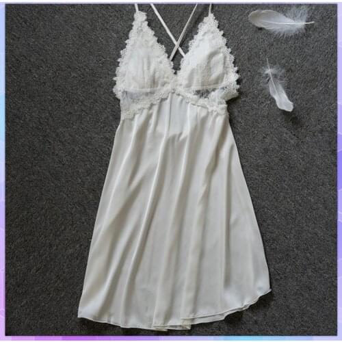 Temptation Sexy Night Dress Womens Backless Sleepwear Female Nightgowns Erotic Nightdress With Chest Pad Lace Nightwear Nightie