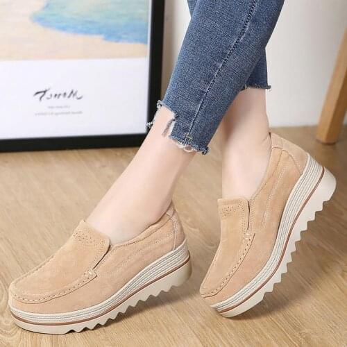 Women shoes 2021 fashion loafers slip-on round toe solid casual platform shoes female genuine leather flat shoes woman sneakers