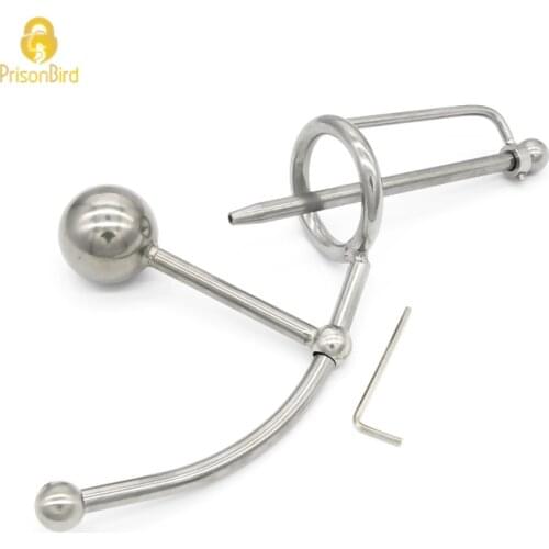 Penis Exercise Stainless Steel Male Chastity Device with Catheter and Anal Plug,Cock Cage,Penis Ring,Penis Lock,Cock Ring A058