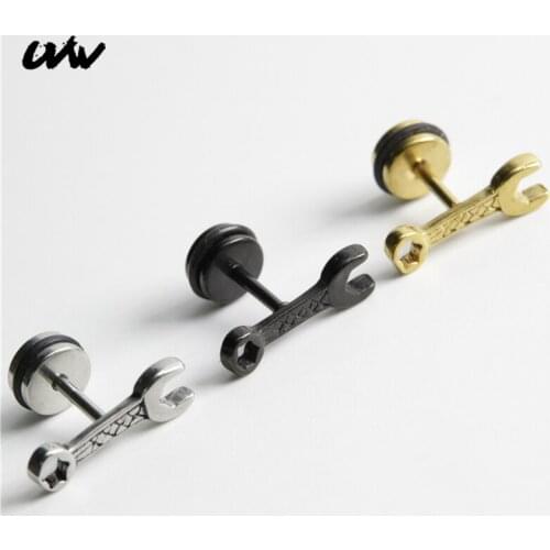 UVW333 2pc Trendy Unisex Stainless Steel Wrench Ear Stud Earrings Tool Helix Ear Plug Piercing Body Jewelry Pendientes Brincos