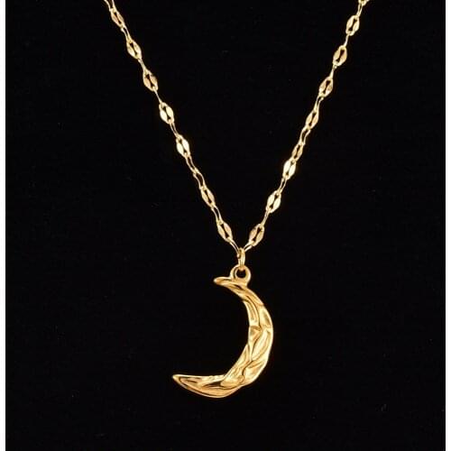 Vintage Gold Color Moon Pendant Necklace For Women Shiny Chain Stainless Steel Necklace Bohemian Jewelry Wholesale