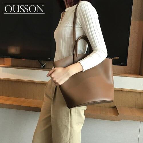 OUSSON Fashion all-match lightweight one-shoulder messenger leather large-capacity commuter leisure bucket bag