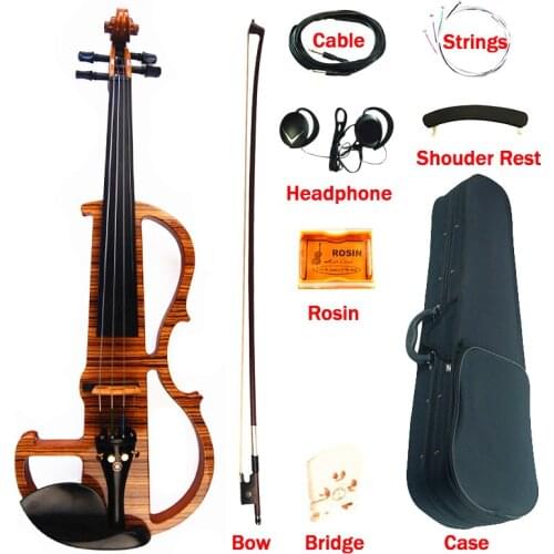High Quality Advanced Electric Violin 4/4 HandMade Zebrawood Laminate Visual Art Violino With Ebony Parts Case Bow Rosin strings