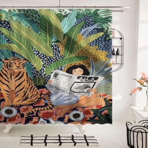 3D printed shower curtain Tiger Girl bathroom bath curtain waterproof toilet curtain partition curtain Nordic hanging curtain