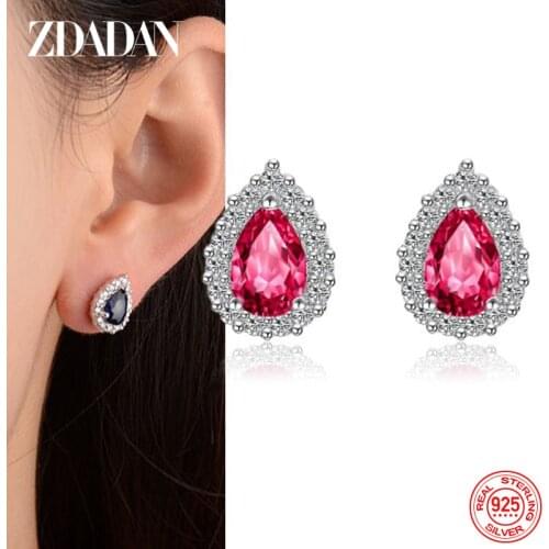 ZDADAN 925 Sterling Silver Charm Oval Crystal Zircon Stud Earrings For Women Fashion Wedding Jewelry