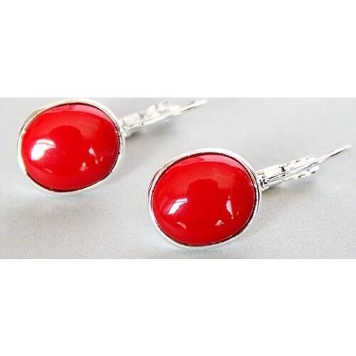 Ladys handmade 925 Silver red coral Leverback Earrings 1 1/10" valentines Natural bread silver big earrings