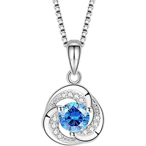 Small Flower Blue Crystal Aqamarine Gemstones Pendant Necklaces For Women White Gold Silver Color Choker Jewelry Gifts Bijoux