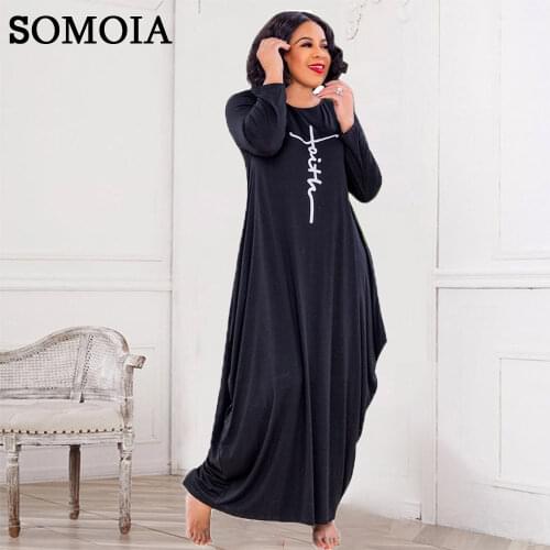 Plus Size Dresses for Women Casual Crew Neck Loose Maxi Dress Letter Streetwear Irregular Dress Wholesale Items Dropshipping