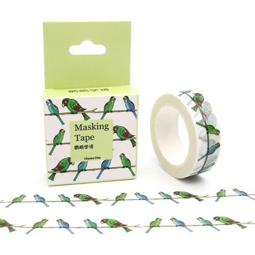 15mm*10m Box Package Talking Parrot Washi Tape Masking Tape Decorative Scrapbooking Office Adhesive DIY Sticker Label Tape