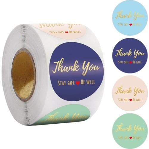 500pcs round Bronzing Thank You stay safe be well sticker sealing label background simple Decoration handmade paper bag envelope
