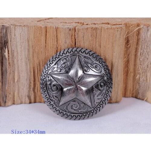 5x 34mm Silver Western Texas Star Ranger Flower Leathercraft Wallet Belt Conchos