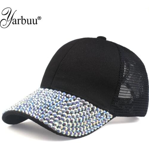 [YARBUU] 2018 New fashion women baseball caps with diamond net caps Summer Snapback Mesh Trucker Hat Casual Girls Adjustable Cap