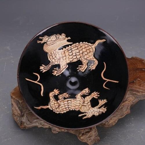 Song Dynasty Jizhou Kiln Black Glazed Painted Unicorn Pattern Cup Li Bowl Tea Cup