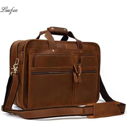 Genuine Leather Business Briefcase for Man 17 inch Laptop Handbag Large travel bag Multifunction Big Shoulder Bag Male Work Tote