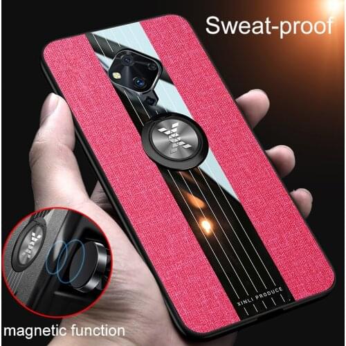 Business Covers with Magnetic Finger Ring Car Stand for VIVO S5 Y9S Coque Luxury Cloth Glass Silicone Cases Housing Phone Holder