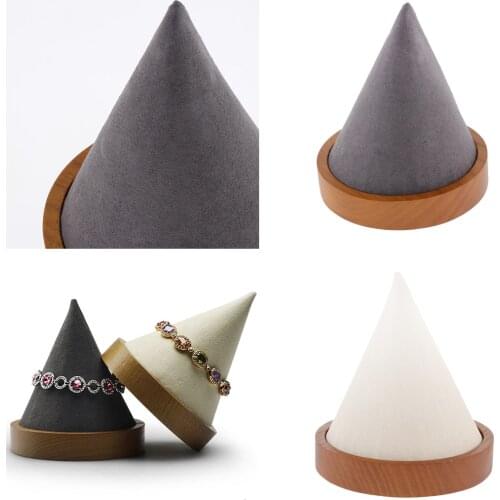 Wooden Base Cone Bangle Jewelry Display Stand Rack Wristband Watch Holder