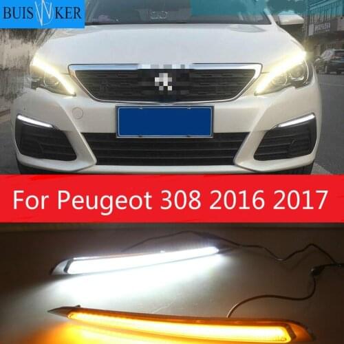 2Pcs Daylight For Peugeot 308 2016 2017 DRL Daytime Running Lights fog lamp cover headlight 12V Daylight