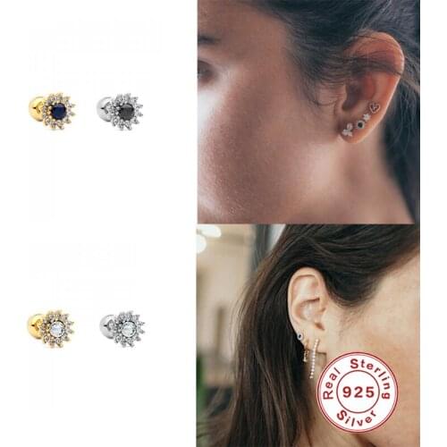 GS Sunflower Stud Earrings For Women 925 Silver Earrings Fashion Zircon Crystal Earrings For Girl Jewelry Pendientes Brincos